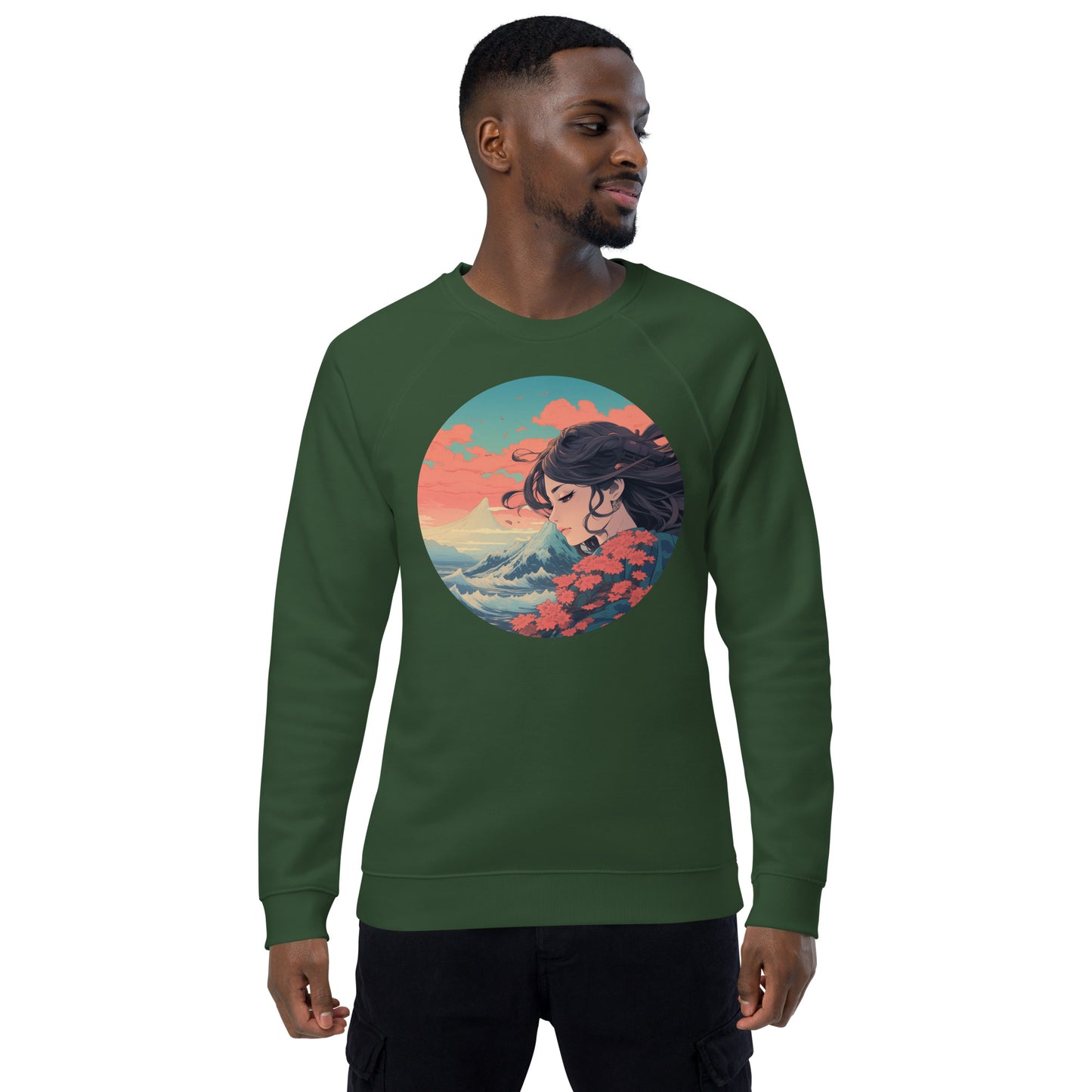 Unisex Organic Raglan Sweatshirt - 宮島の波 Collection